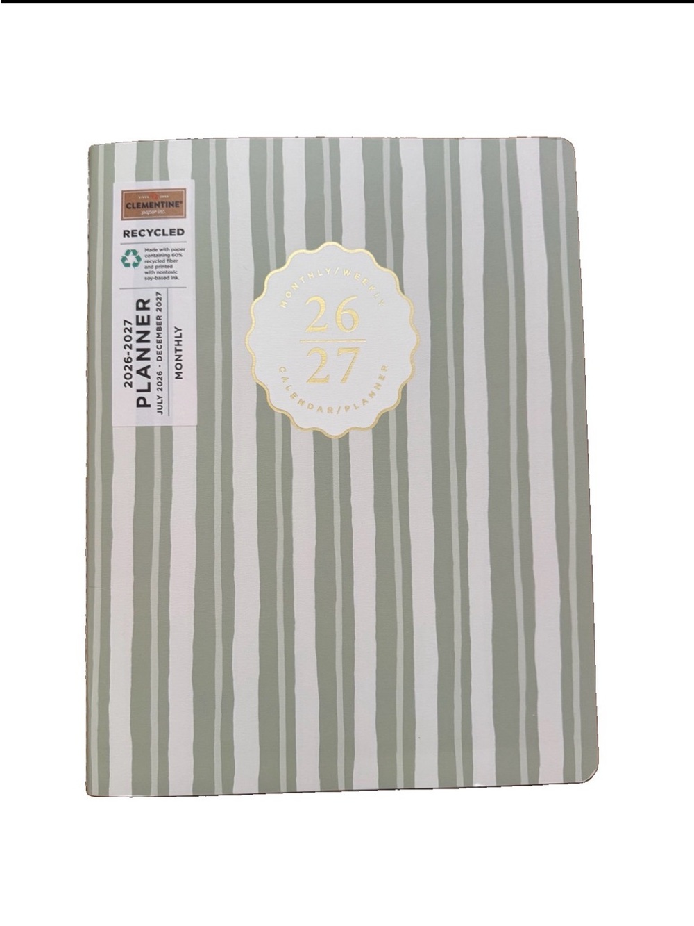 Clementine Paper inc. 17-month Large Size Planner 11x9” Green Stripes 2026-2027